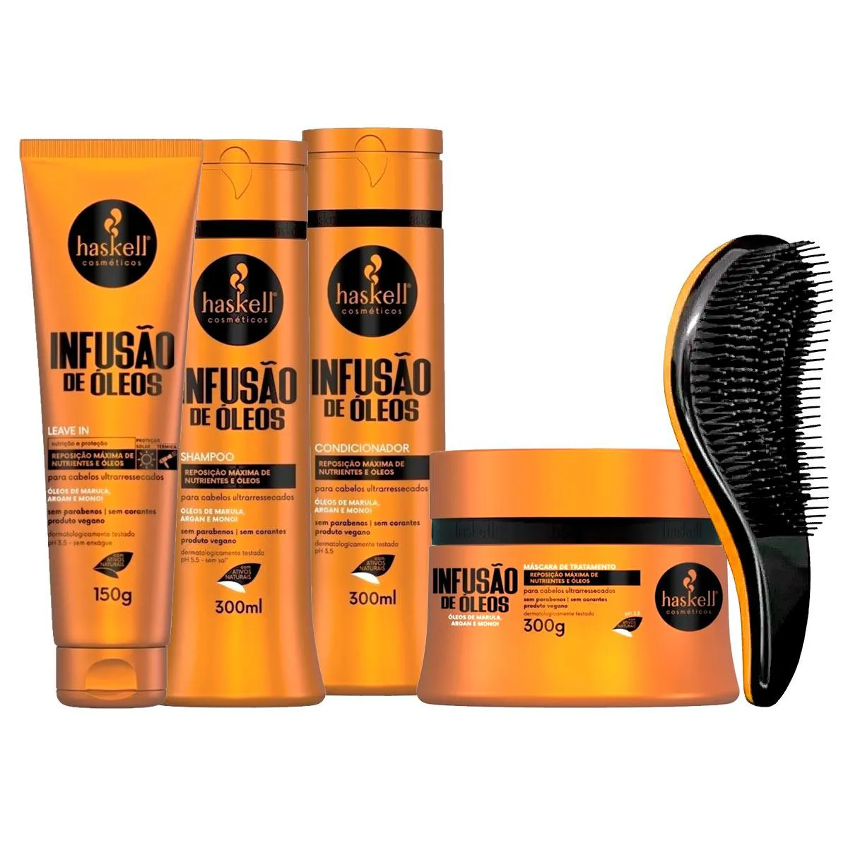 KIT HASKELL INFUSãO TRIO 300ML + LEAVE IN +ESCOVA
