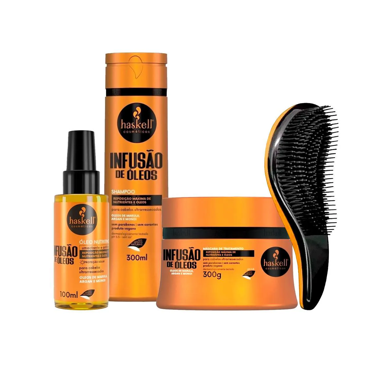 HASKELL INFUSãO 300ML SHAMPOO/MáSCARA/ÓLEO +ESCOVA