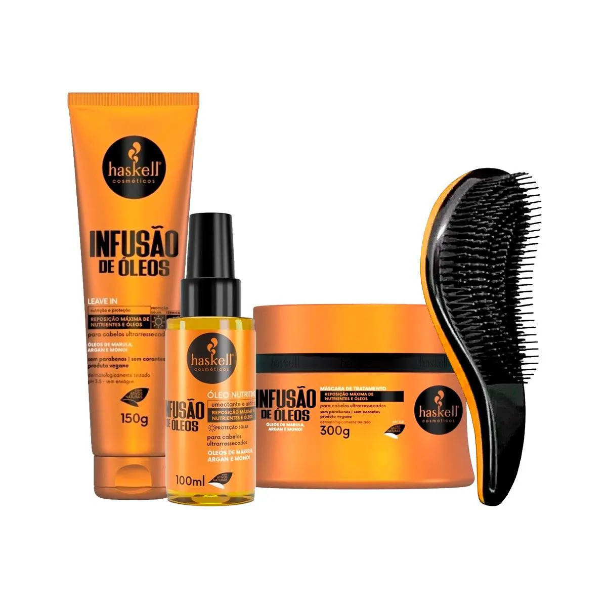 KIT HASKELL INFUSãO - MáSCARA 300G + ÓLEO + LEAVE +ESCOVA