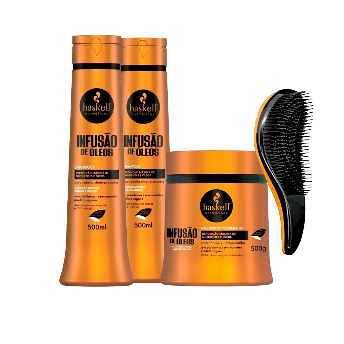 KIT HASKELL INFUSãO 500ML 2 SHP 1 MáSCARA +ESCOVA