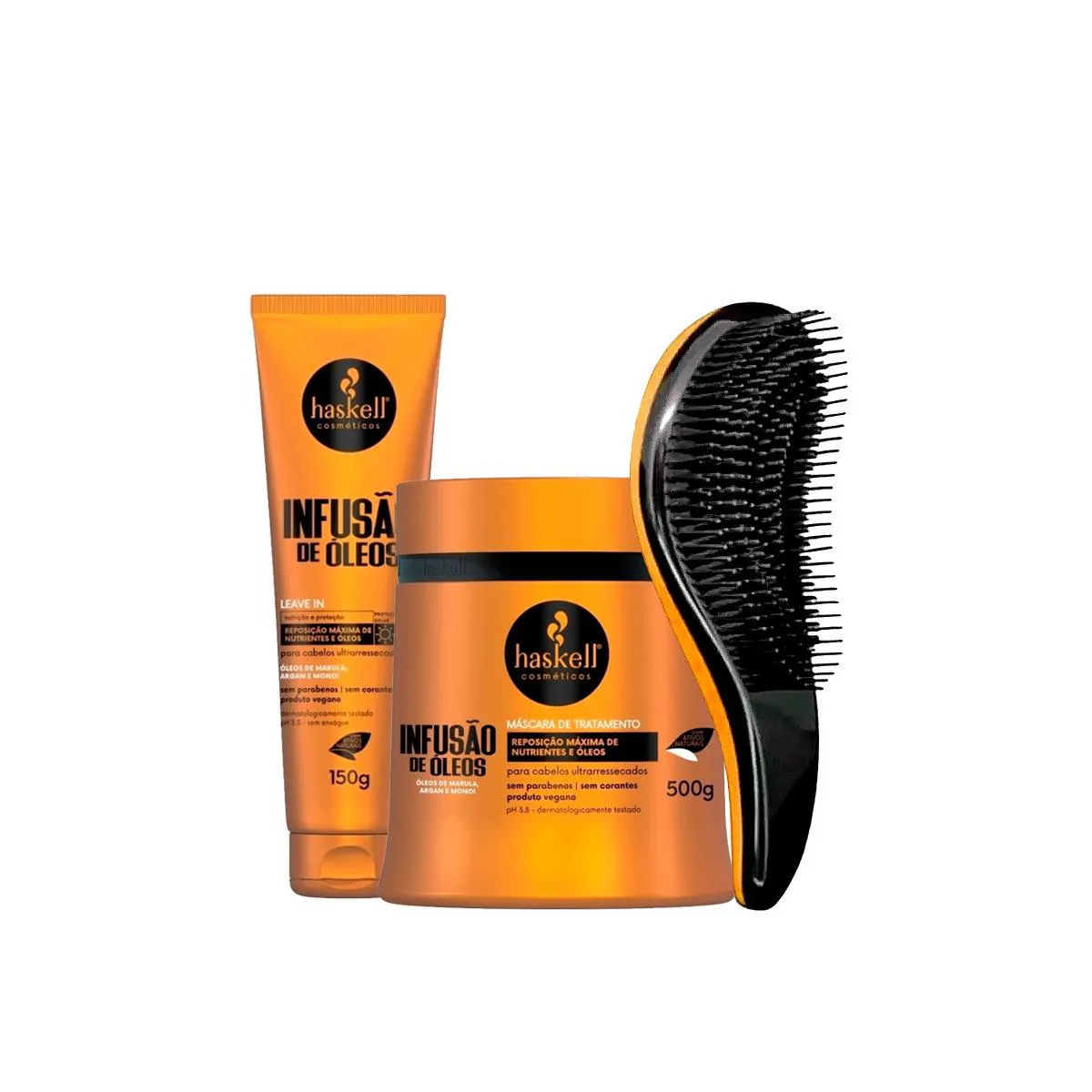 KIT HASKELL INFUSãO 500ML MáSCARA LEAVE IN +ESCOVA