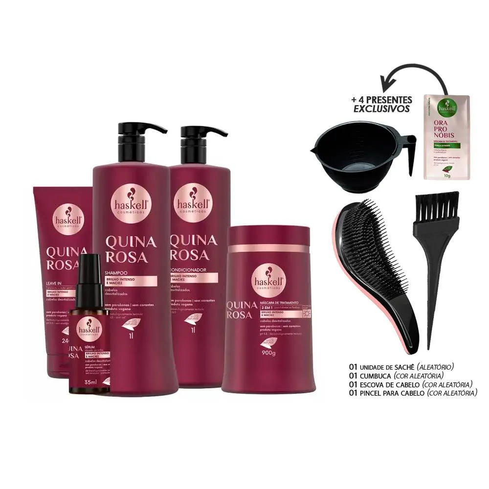 KIT HASKELL QUINA ROSA 5 PRODUTOS 1 LITRO +KIT PRESENTE