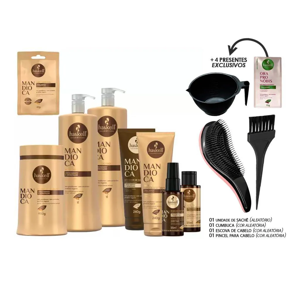 KIT HASKELL MANDIOCA 1L 8 PRODUTOS COMPLETO +KIT PRESENTE