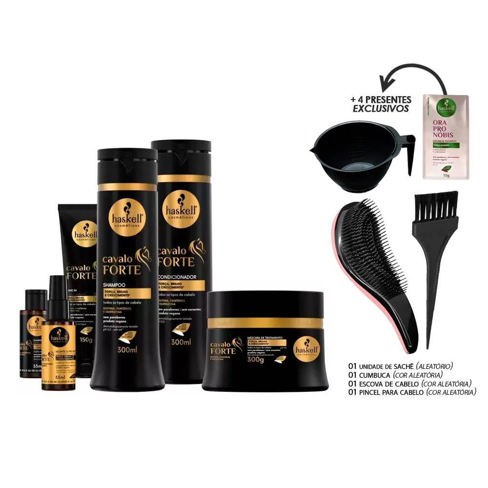 KIT HASKELL CAVALO FORTE 6 PRODUTOS 300ML +KIT PRESENTE