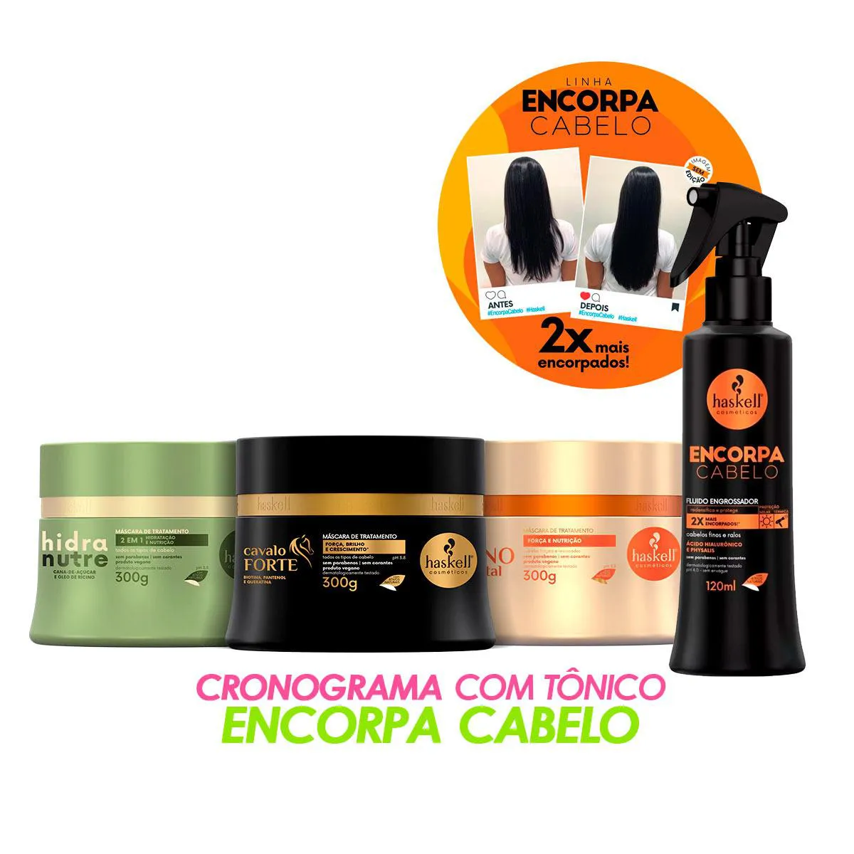 KIT HASKELL CRONOGRAMA CABELOS FRáGEIS 300G + TôNICO ENCORPA