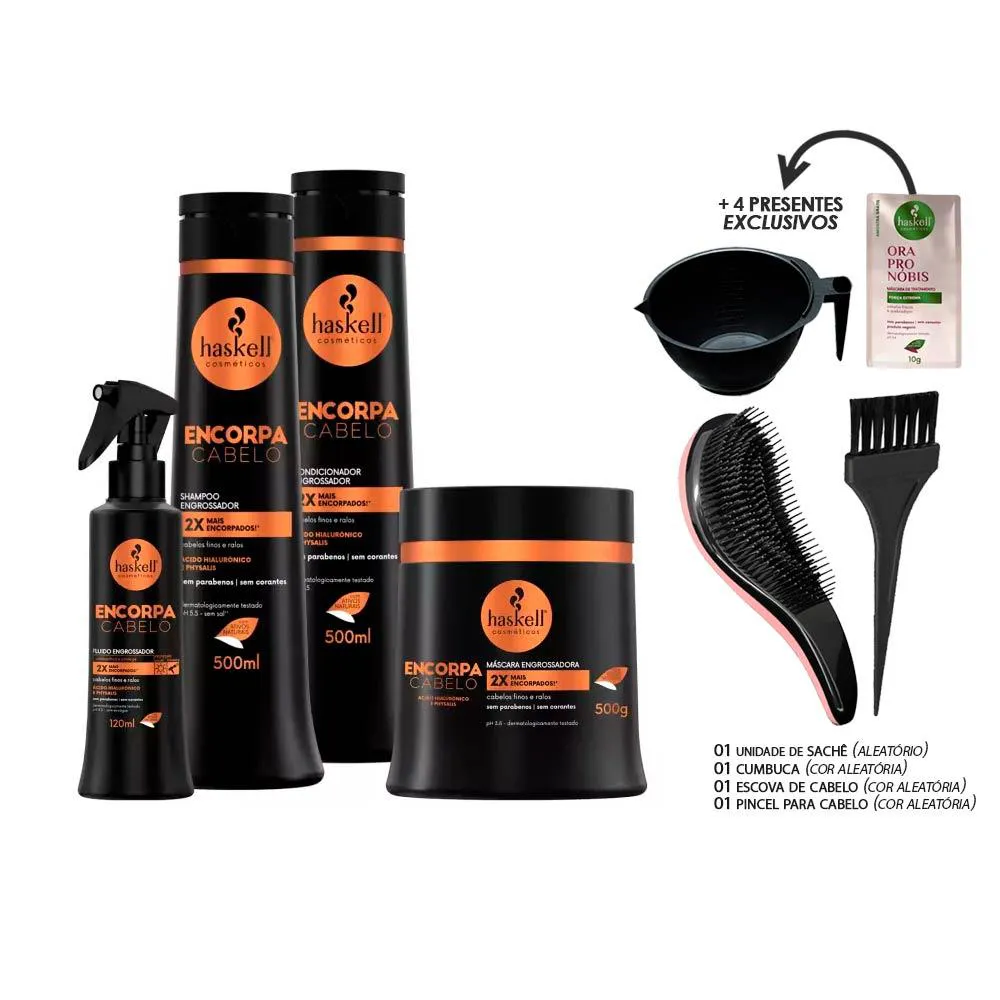 KIT HASKELL ENCORPA CABELO 500ML 4 PRODUTOS (+ESCOV/CUMBUCA/SACHê)