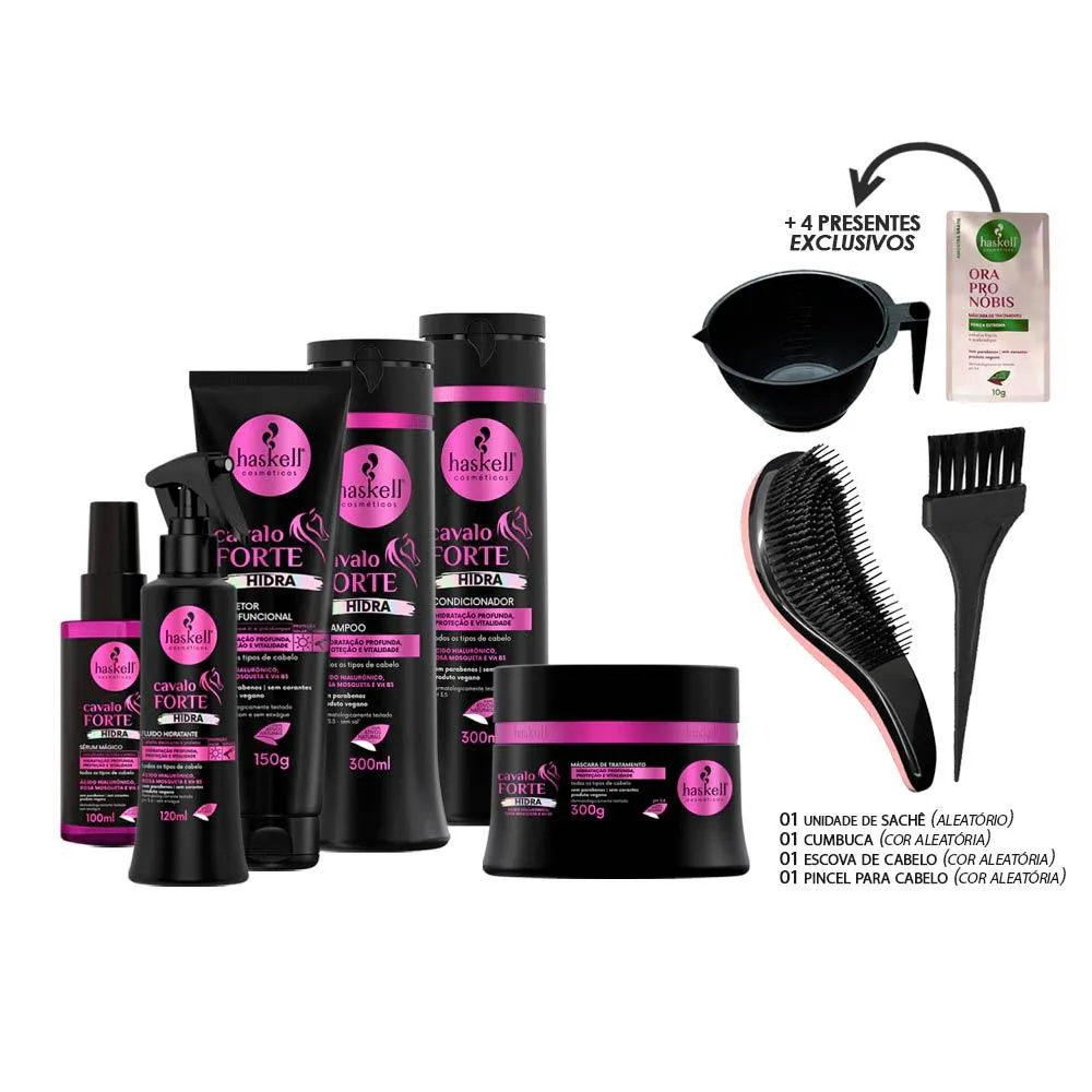 KIT HASKELL CAVALO FORTE HIDRA COMPLETO 300ML (+ESCOVA/CUMBUCA/PINCEL/SACHê)