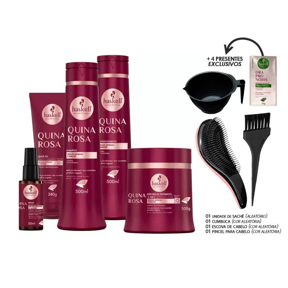 KIT HASKELL QUINA ROSA 5 ITENS 500ML COMPLETO +KIT PRESENTE