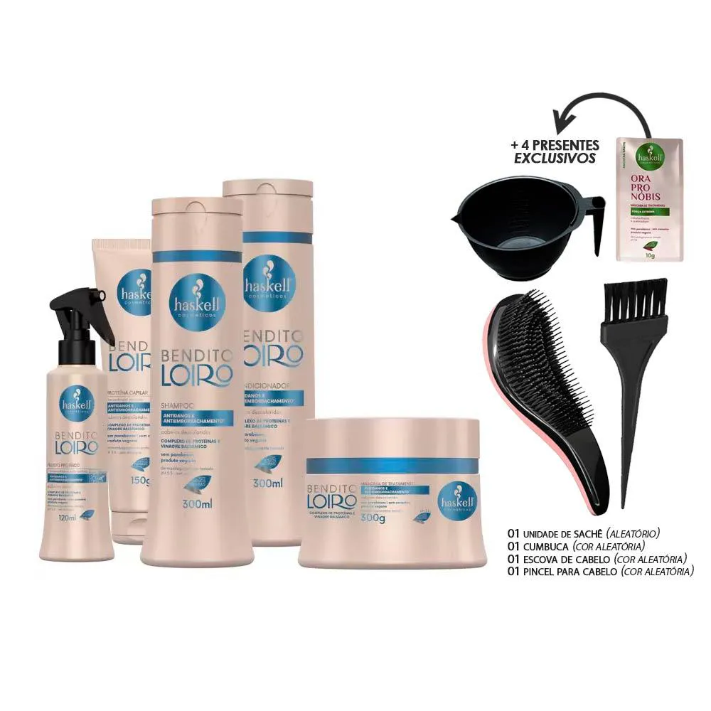 KIT HASKELL BENDITO LOIRO COMPLETO 300ML  (+ESCOVA/CUMBUCA/PINCEL/SACHê)
