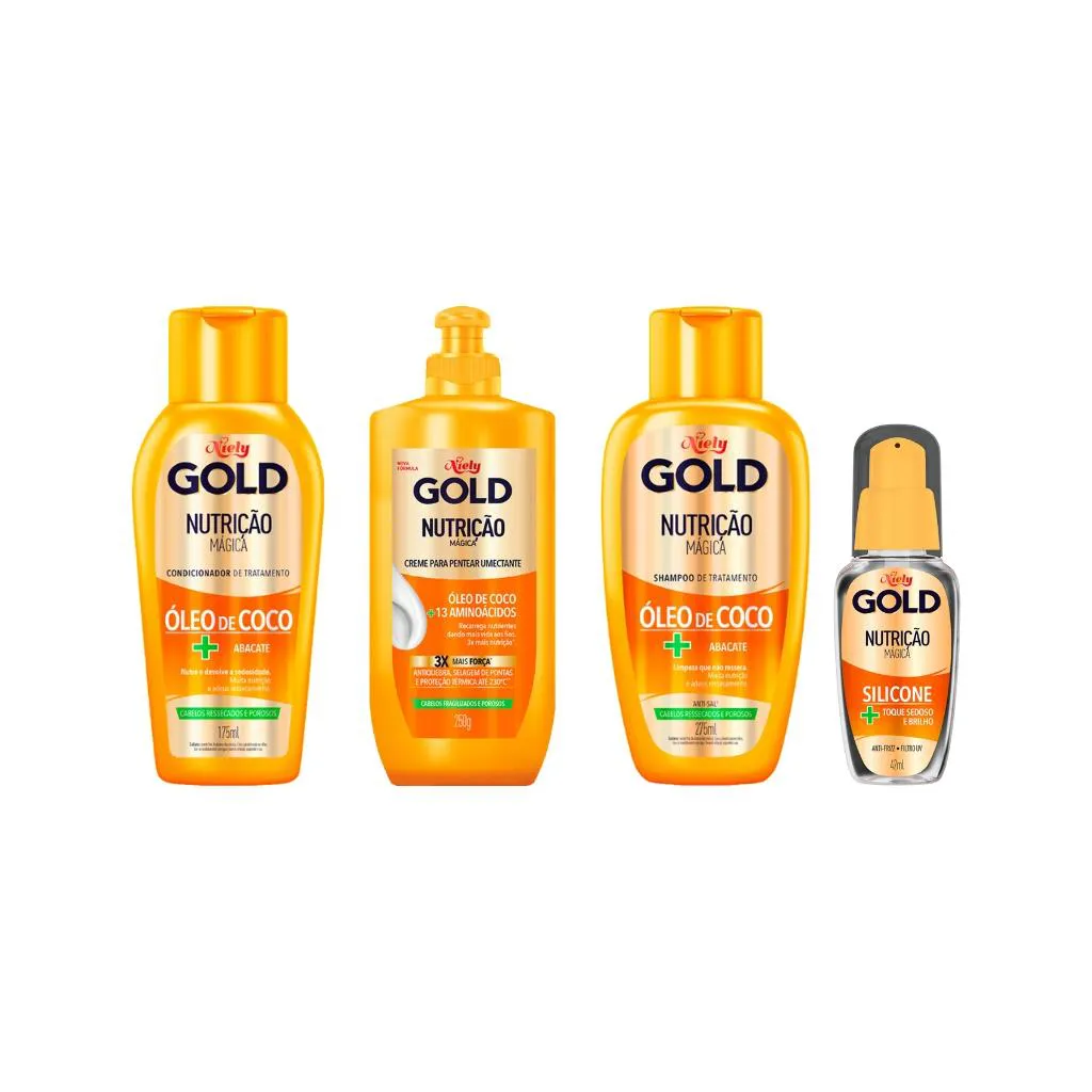 KIT NIELY GOLD NUTRI PODEROSA SHAMPOO+COND+PENTEAR+SILICONE