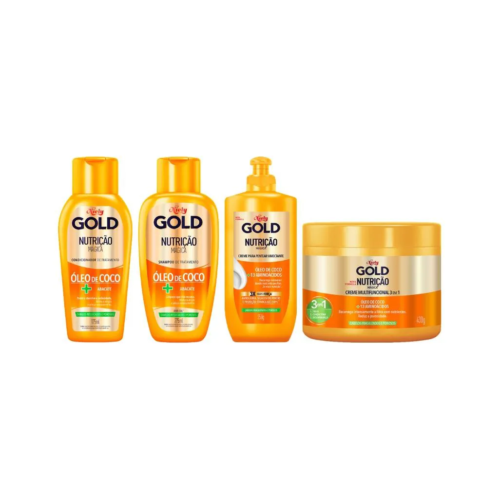KIT NIELY GOLD NUTRI PODEROSA 275ML+COND+CR PENTEAR + MASC