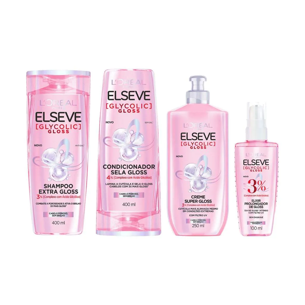 KIT ELSEVE GLYCOLIC GLOSS SH 400ML+COND 400ML+CREME PT+SERUM