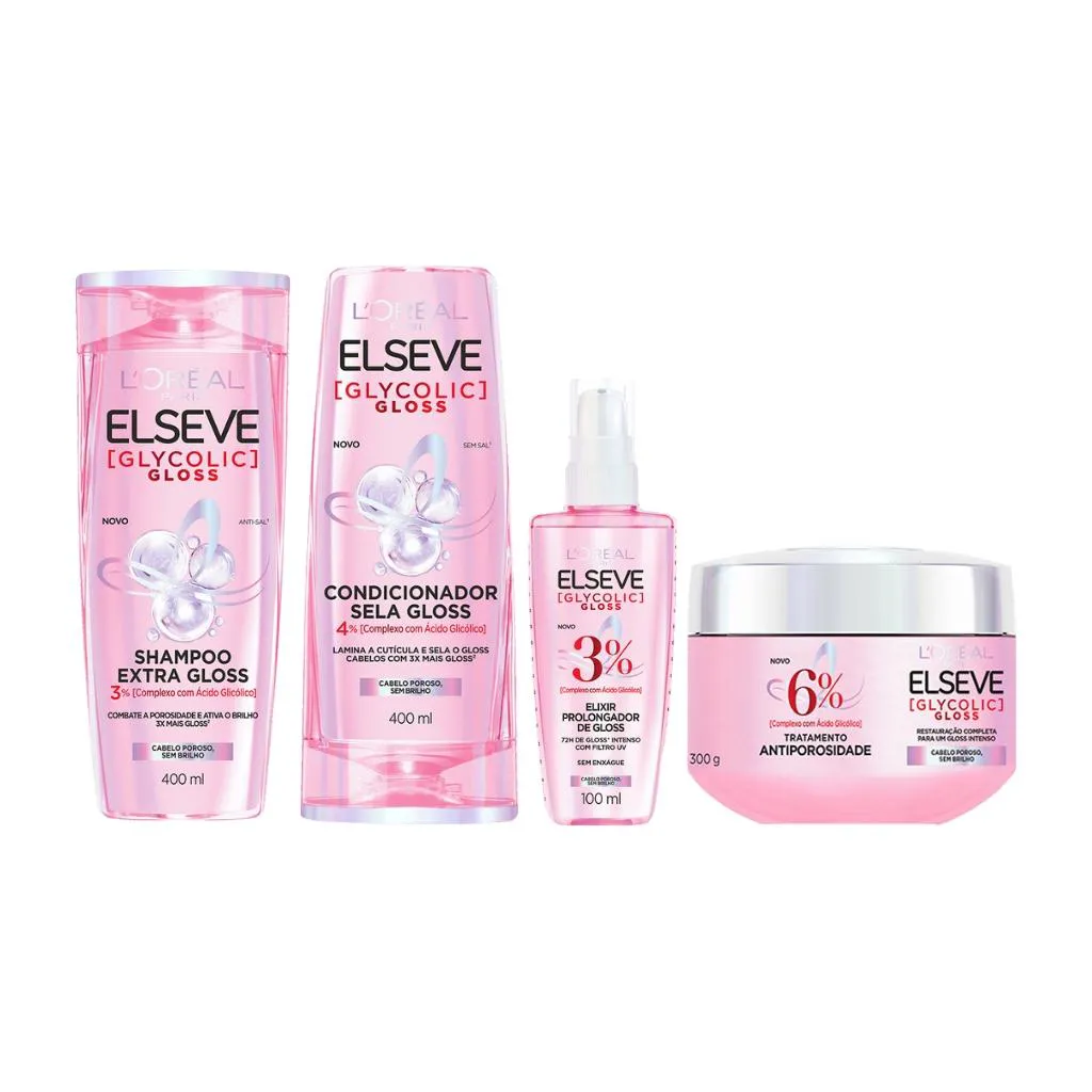 KIT ELSEVE GLYCOLIC GLOSS SH 400ML+COND 400ML+CR TRAT+SERUM