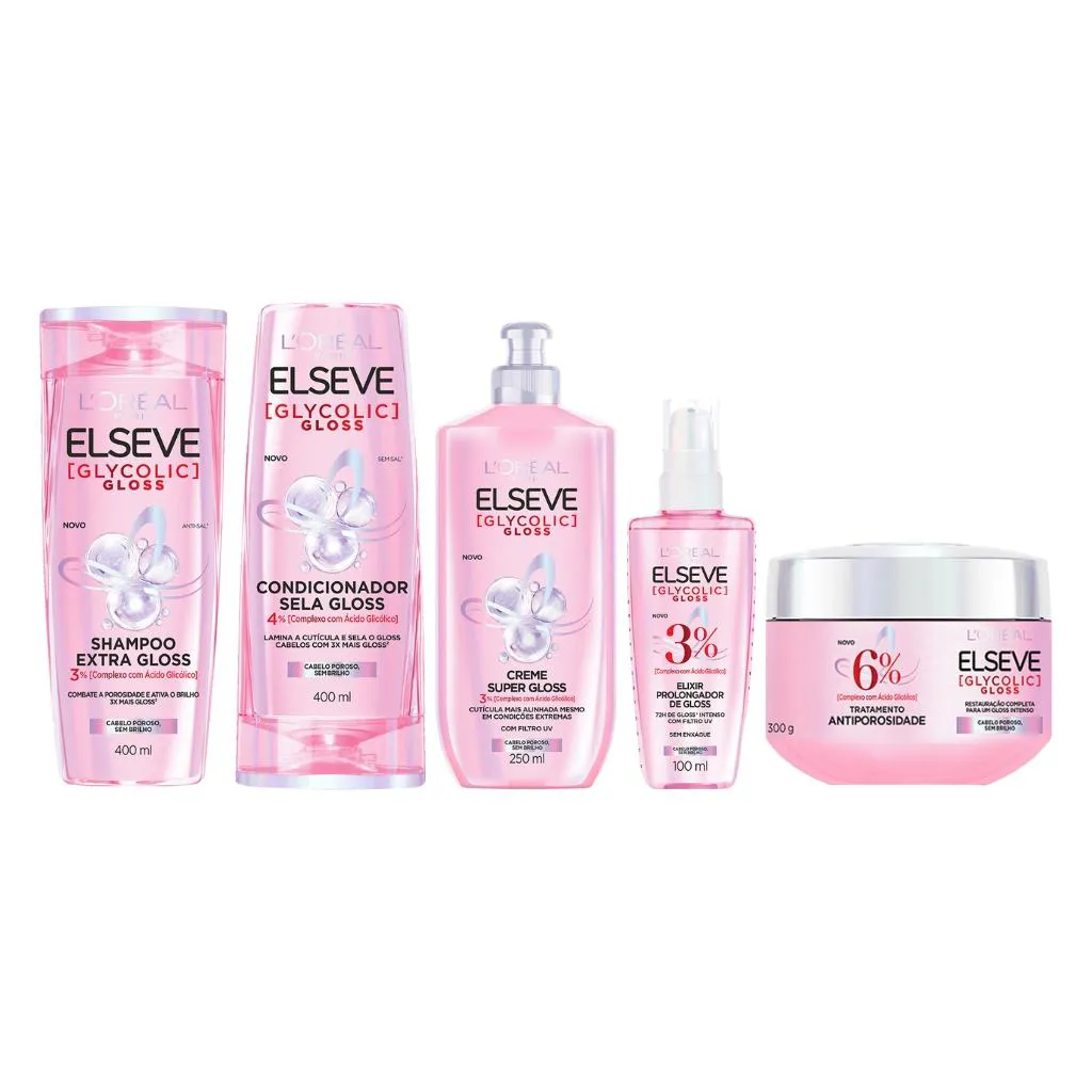 KIT ELSEVE GLYCOLIC 400ML SH+COND+CREME PENT+CR TRAT+SERUM