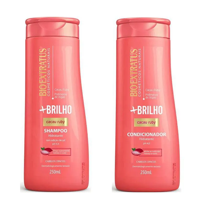 KIT 1 SHAMPOO 1 CONDICIONADOR HIDRATANTE MAIS BRILHO 250 ML BIO EXTRATUS