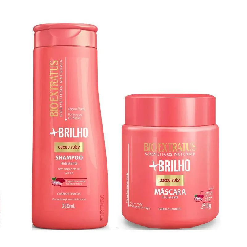 KIT 1 SHAMPOO 1 MASCARA HIDRATANTE MAIS BRILHO 250 ML BIO EXTRATUS