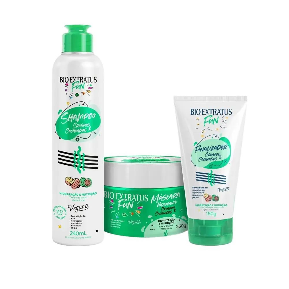 KIT 1 SHAMPOO 1 MASCARA 1 FINALIZADOR FUN CRESPOS E CACHEADOS