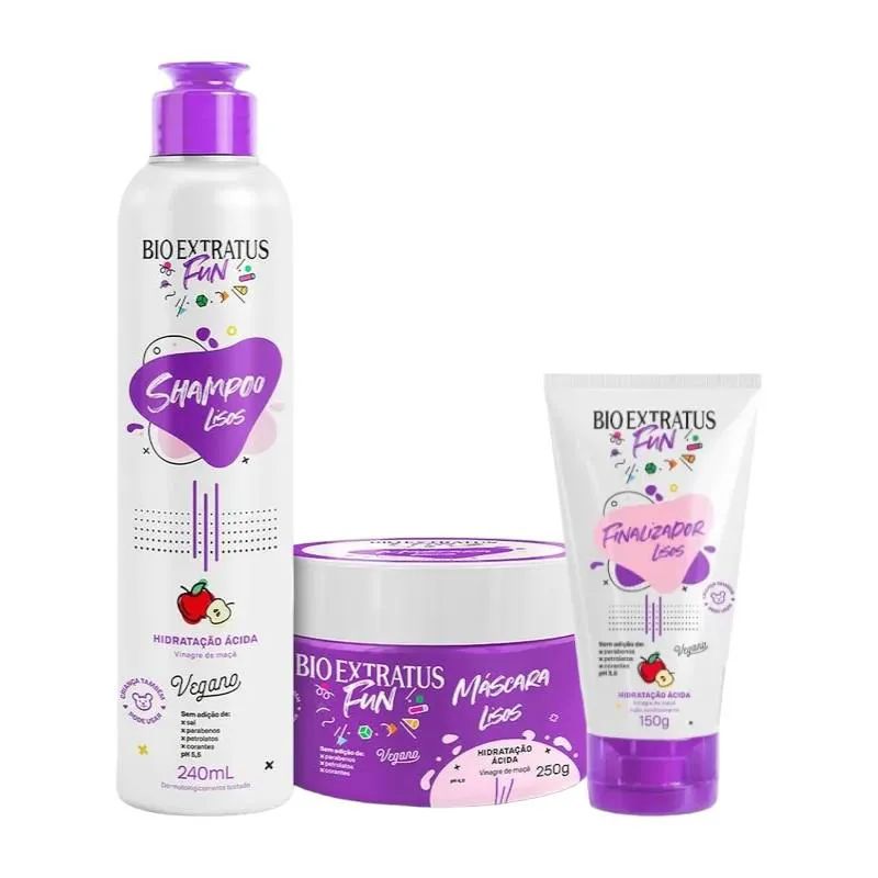 KIT 1 SHAMPOO 1 MASCARA 1 FINALIZADOR FUN LISO BIO EXTRATUS
