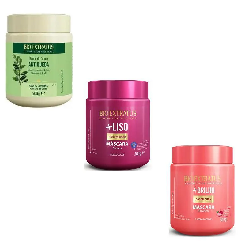 KIT CRONOGRAMA CAPILAR HIDRATAçãO MAIS LISO + JABORANDI + BRILHO 500 GR