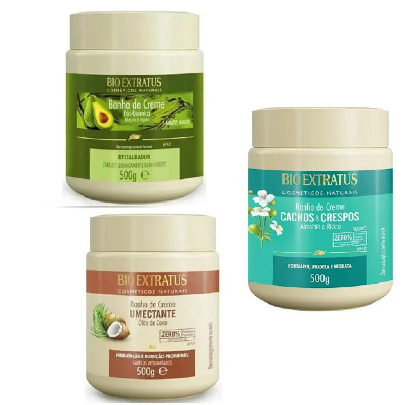 KIT CRONOGRAMA CAPILAR NUTRIçãO  PóS QUíMICA + CACHOS + UMECTANTE 500 GR