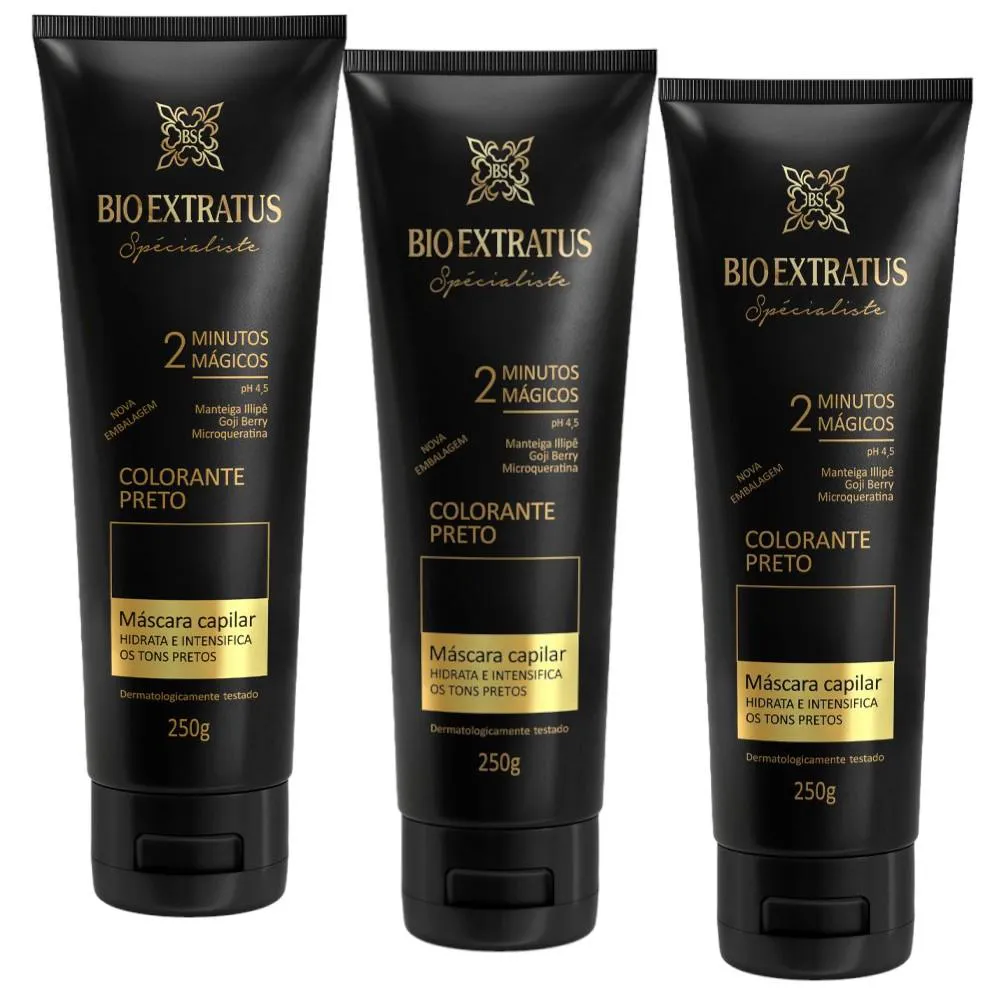 KIT 3 MASCARAS COLORANTE PRETA REAVIVA A COR E TRATA 250 GR