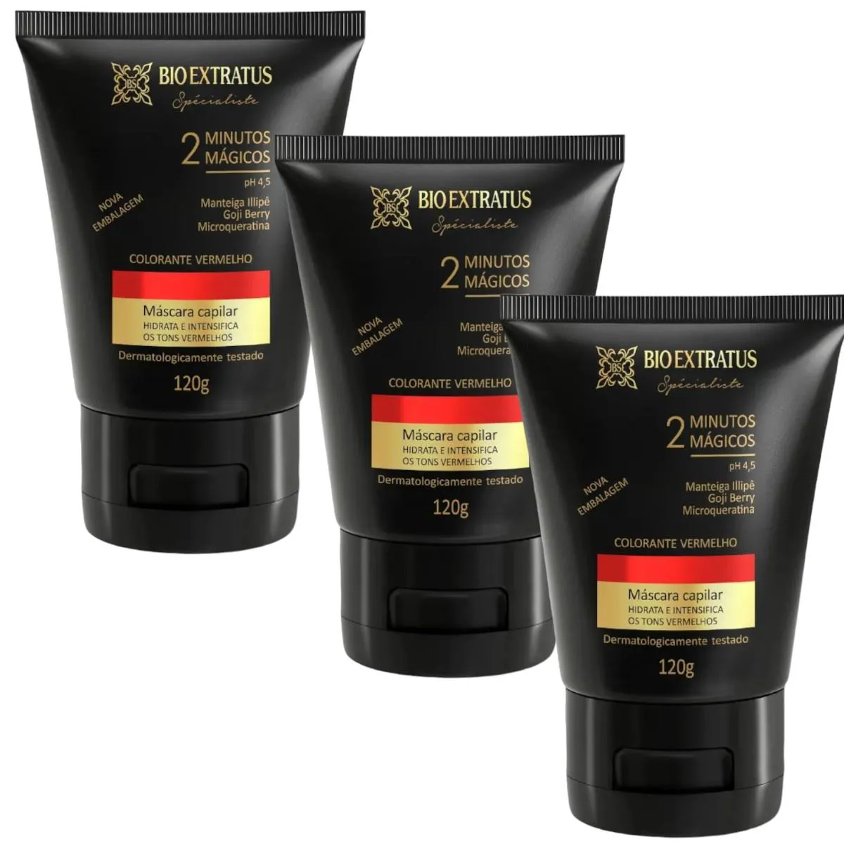 KIT 3 MASCARA COLORANTE VERMELHA REAVIVA A COR E TRATA 120 GR