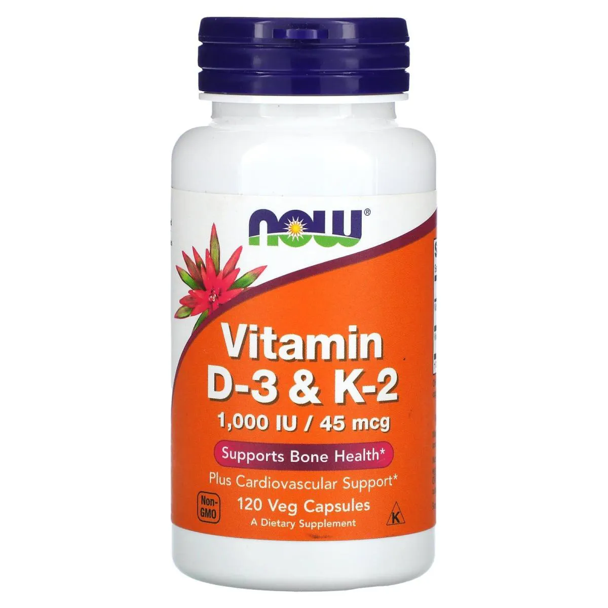 VITAMINA D3 1.000 UI + K2 45MCG - 120 CAPS VEGANAS - NOW FOODS