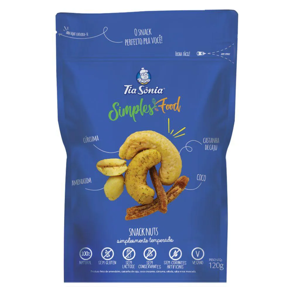 SNACK MIX CASTANHA CAJú AMENDOIM COCO CúRCUMA VEGANO SEM GLúTEN 120G