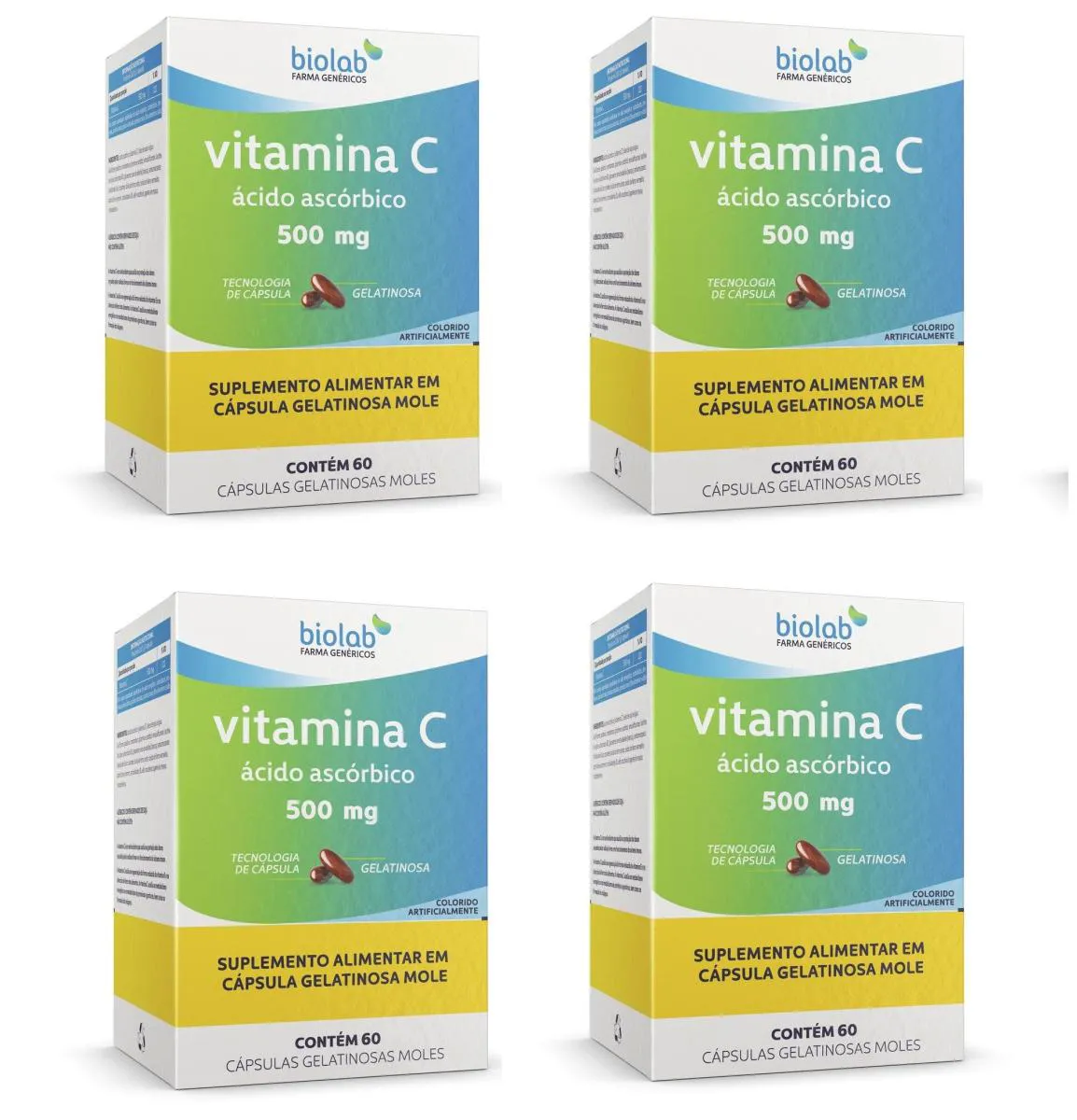 KIT 4 VITAMINA C ÁCIDO ASCóRBICO IMUNIDADE BIOLAB COM 60CPS