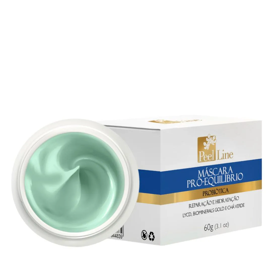 MáSCARA FACIAL PRó-EQUILíBRIO PROBIóTICA PEEL LINE 60G RECUPERAçãO E EQUILíBRIO DA PELE COM LYCD, BIOMERAIS GOLD E CHá V