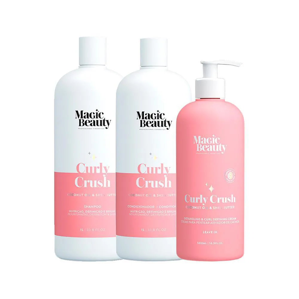 KIT MAGIC BEAUTY CURLY CRUSH - SHAMPOO 1000ML E CONDICIONADOR 1000ML E CREME PARA PENTEAR E ATIVADOR 500ML