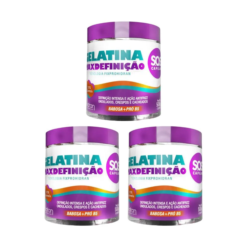 GELATINA HIDRAN 500G SOS MAX DEFINIçAO - KIT C/ 3UN