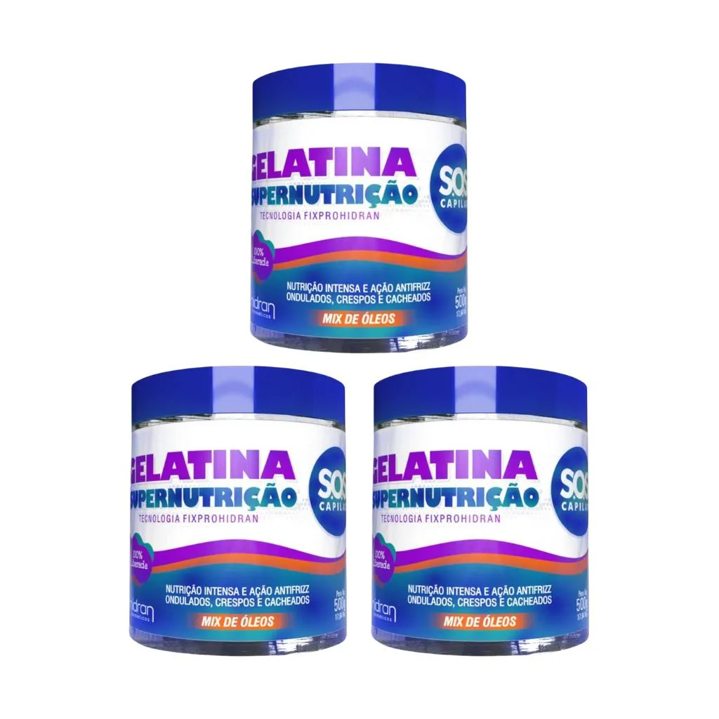 GELATINA HIDRAN 500G SOS SUPER NUTRIçAO - KIT C/ 3UN