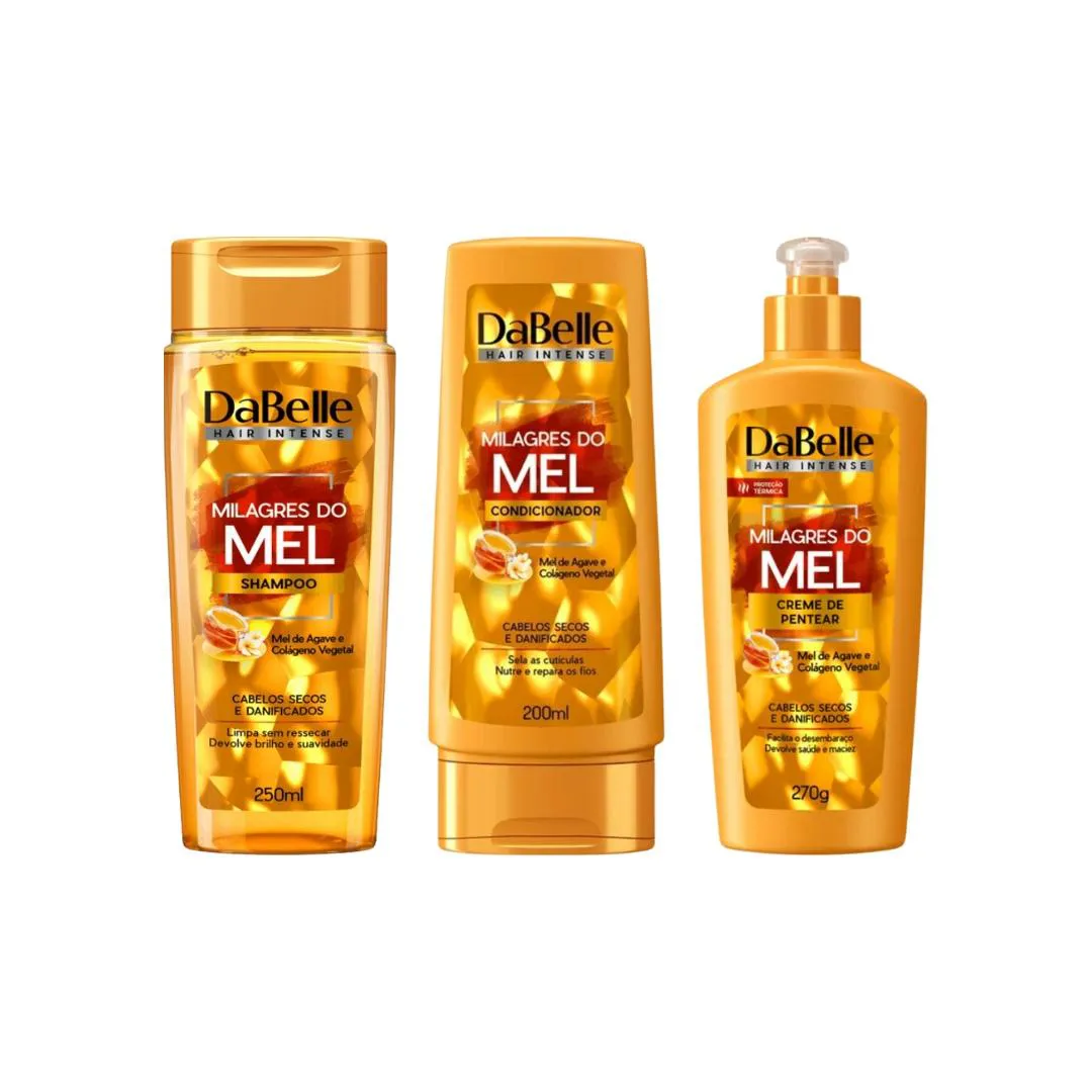 KIT SHAMPOO+COND+CREME PENTEAR DABELLE MILAGRES DO MEL