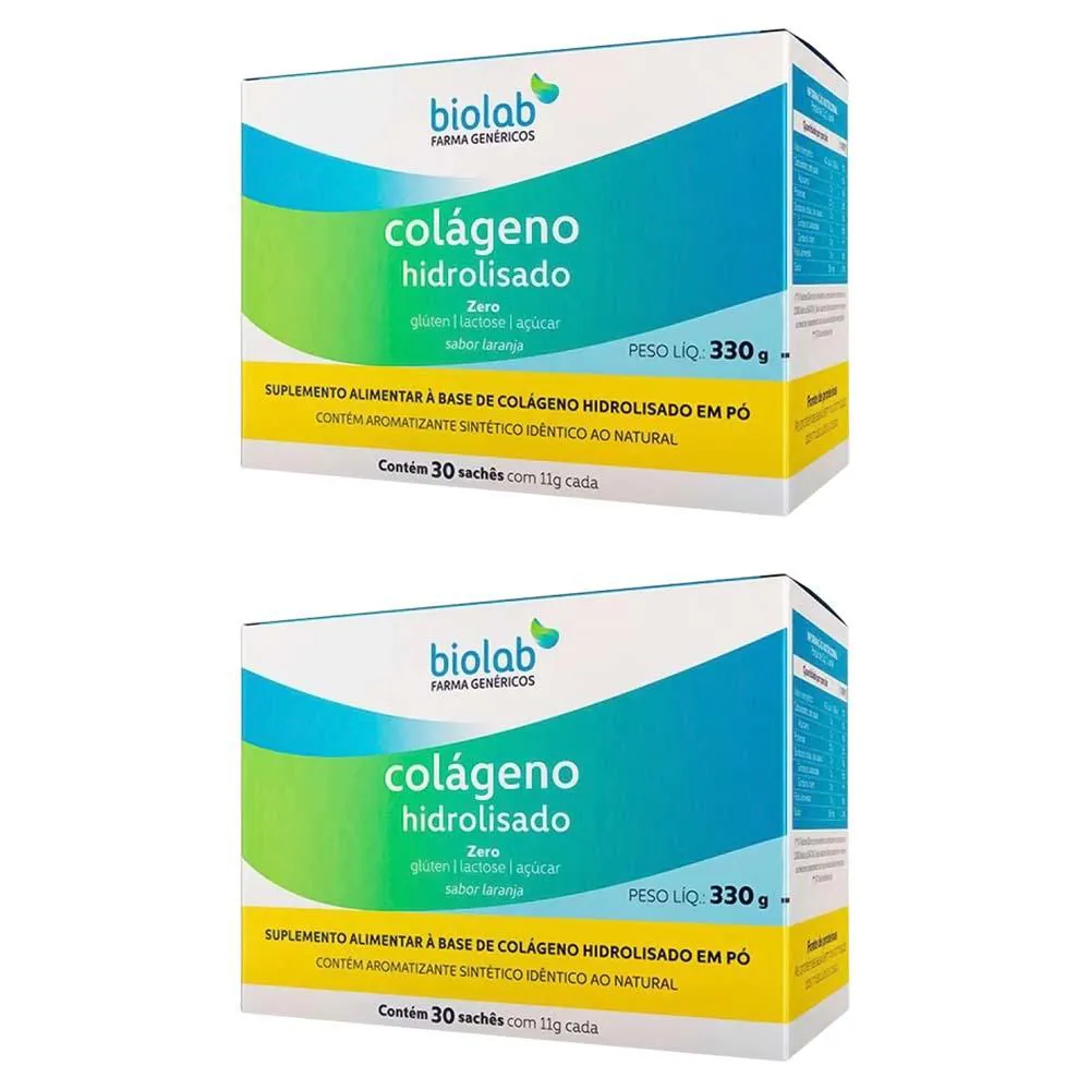 KIT 2 SUPLEMENTO COLáGENO 30 SACHêS SABOR LARANJA - BIOLAB