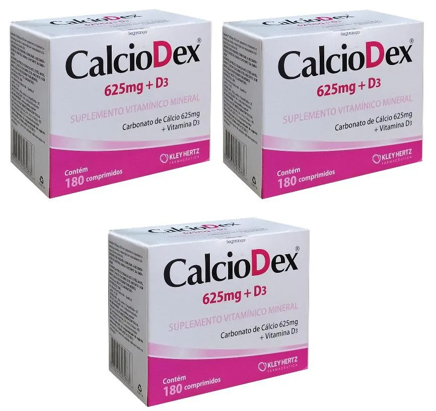 KIT 3 CALCIODEX 625MG + D3 180 COMPRIMIDOS - KLEY HERTZ