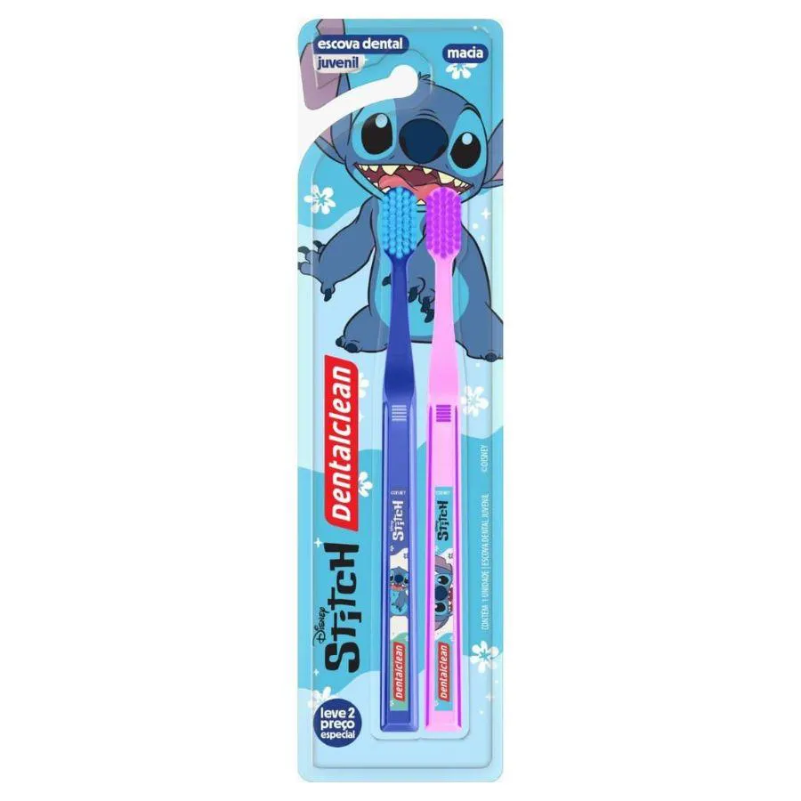 KIT 2 ESCOVAS DENTAL JUVENIL STITCH - DENTALCLEAN