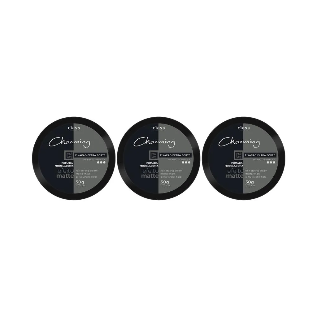POMADA CAPILAR CHARMING 50G EXTRA FORTE EFEITO MATTE-KIT 3UN