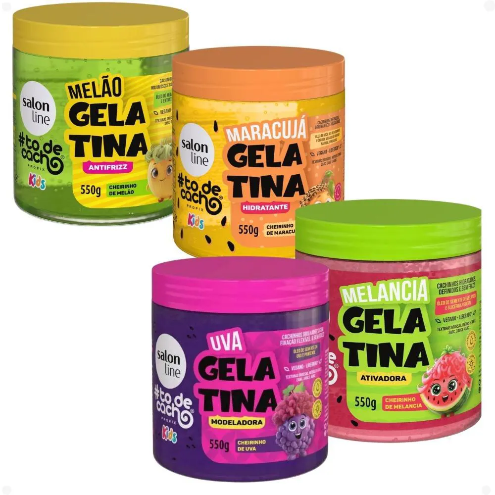 KIT SALON LINE KIDS 4 GELATINA: MELãO, MARACUJá, UVA E MELANCIA