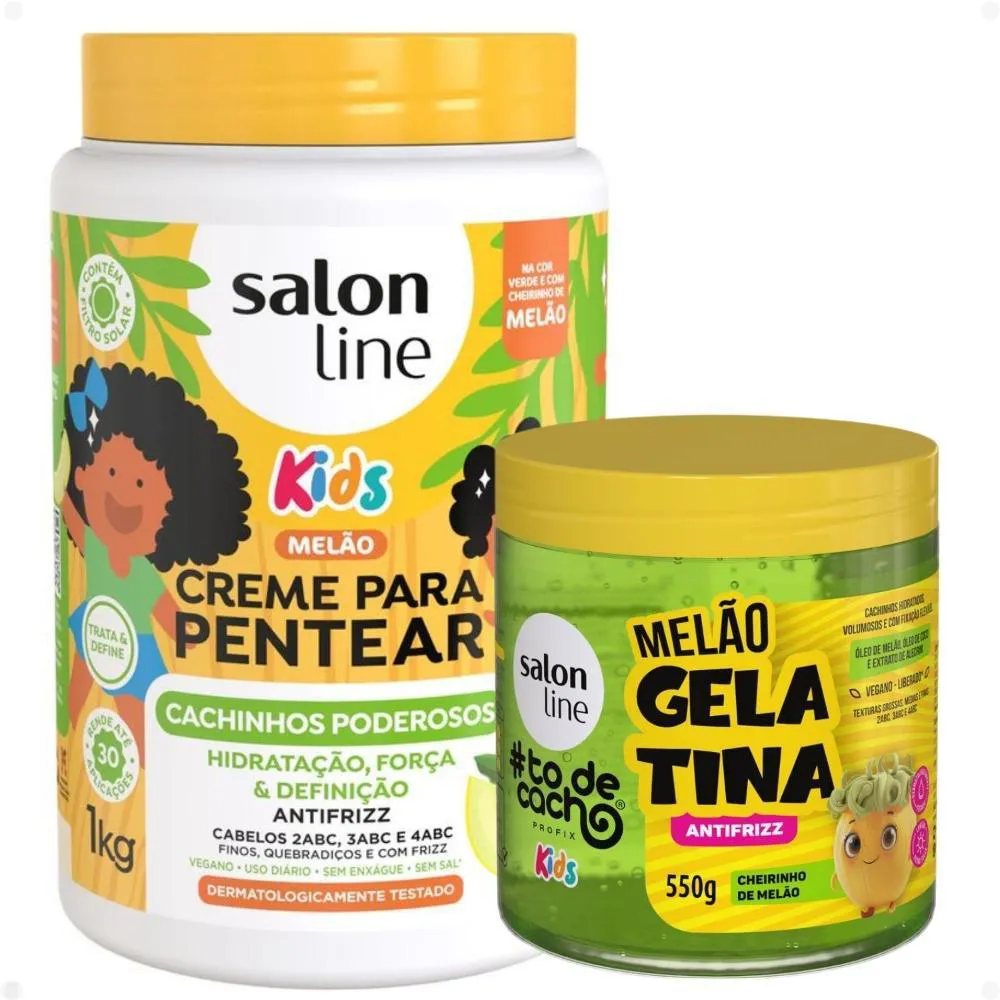 KIT SALON LINE KIDS 1 CREME PARA PENTEAR E 1 GELATINA ANTIFRIZZ MELãO