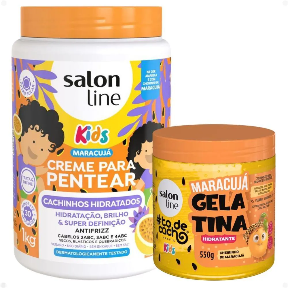 KIT SALON LINE KIDS 1 CREME PARA PENTEAR E 1 GELATINA HIDRATANTE MARACUJá