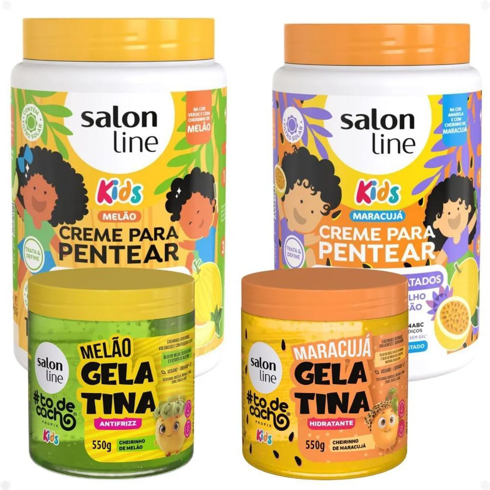 KIT SALON LINE KIDS: 2 CREMES E 2 GELATINAS MELãO E MARACUJá