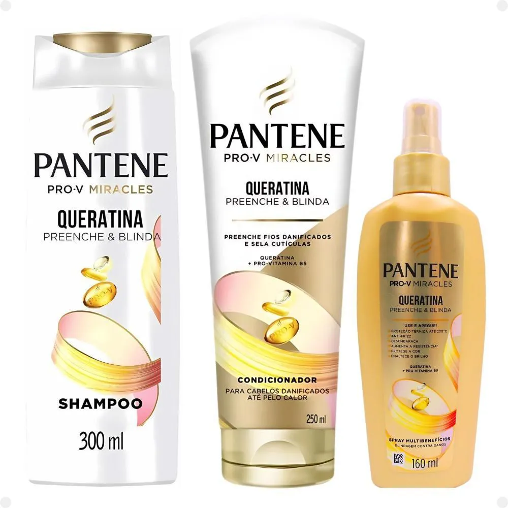KIT PANTENE PRO-V MIRACLES QUERATINA: SHAMPOO 300ML, CONDICIONADOR 250ML E SPRAY