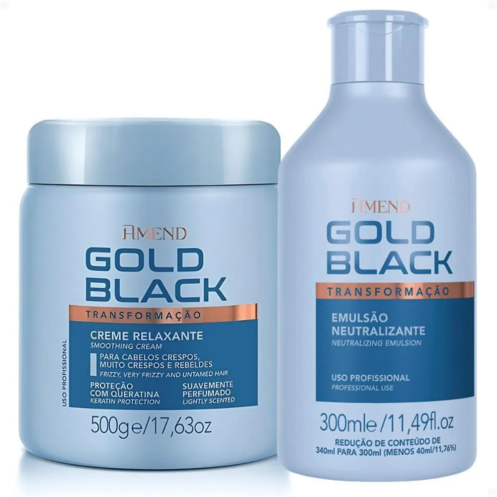 KIT AMEND GOLD BLACK: CREME RELAXANTE AMôNIA 500G E EMULSãO NEUTRALIZANTE 300ML