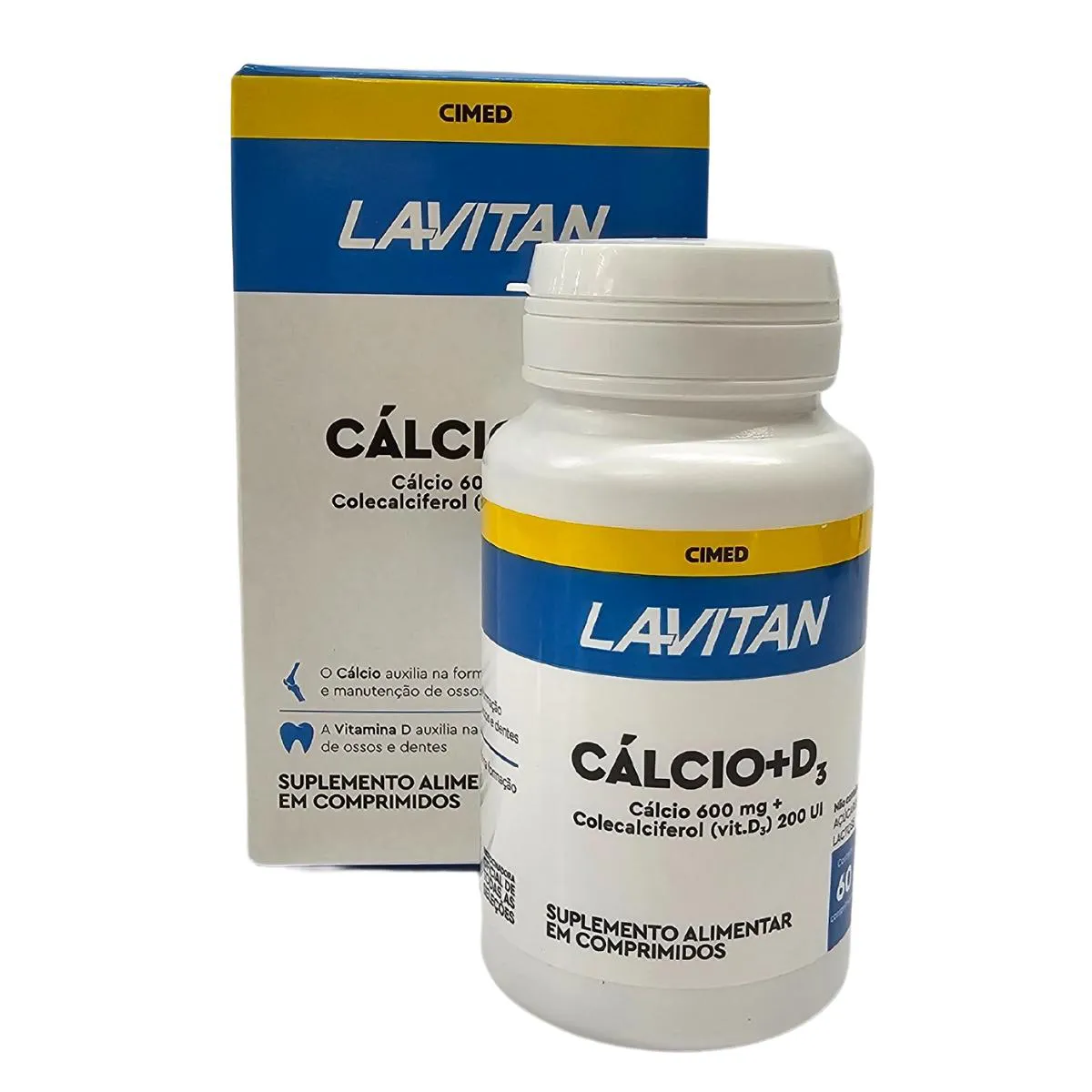 SUPLEMENTO ALIMENTAR CáLCIO 600MG + D³ 200 UL LAVITAN CIMED 60 COMPRIMIDOS