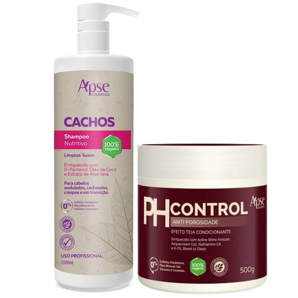KIT PH CONTROL ACIDIFICANTE 500G E SHAMPOO CACHOS 1L APSE COSMéTICS - 2 ITENS