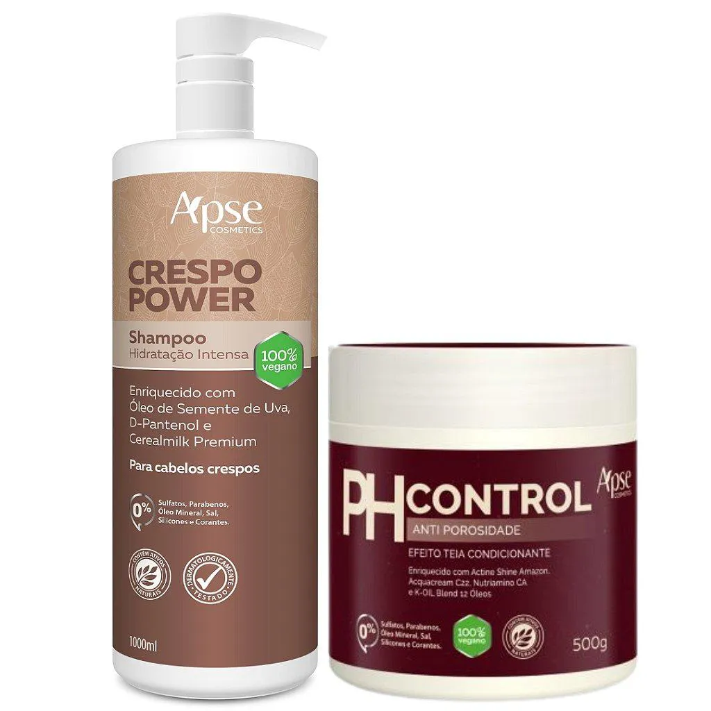 KIT PH CONTROL ACIDIFICANTE 500G E SHAMPOO CRESPO POWER 1L APSE COSMéTICS - 2 ITENS