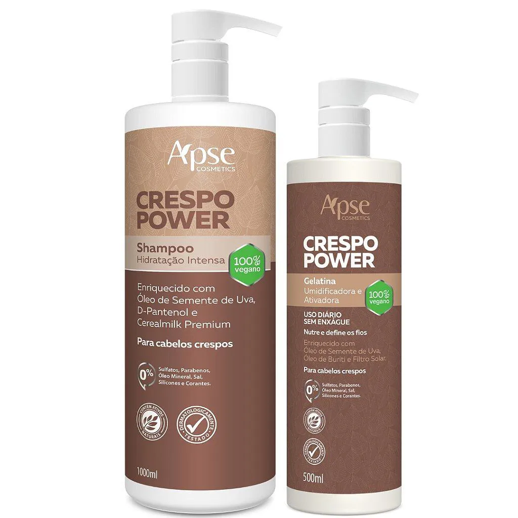 KIT SHAMPOO 1L E GELATINA 500ML CRESPO POWER APSE COSMéTICS