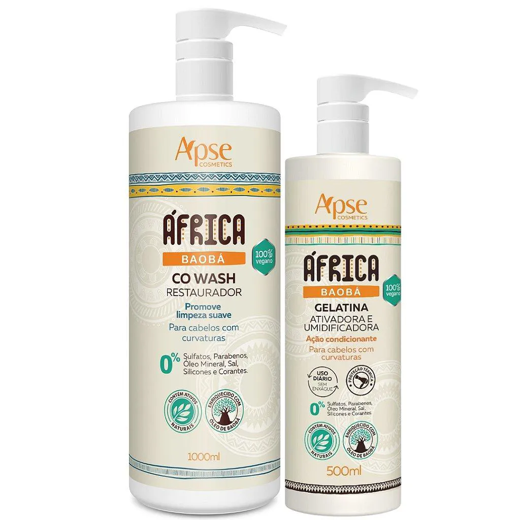 KIT GELATINA 500ML E CO WASH 1L AFRICA BAOBá APSE COSMéTICS
