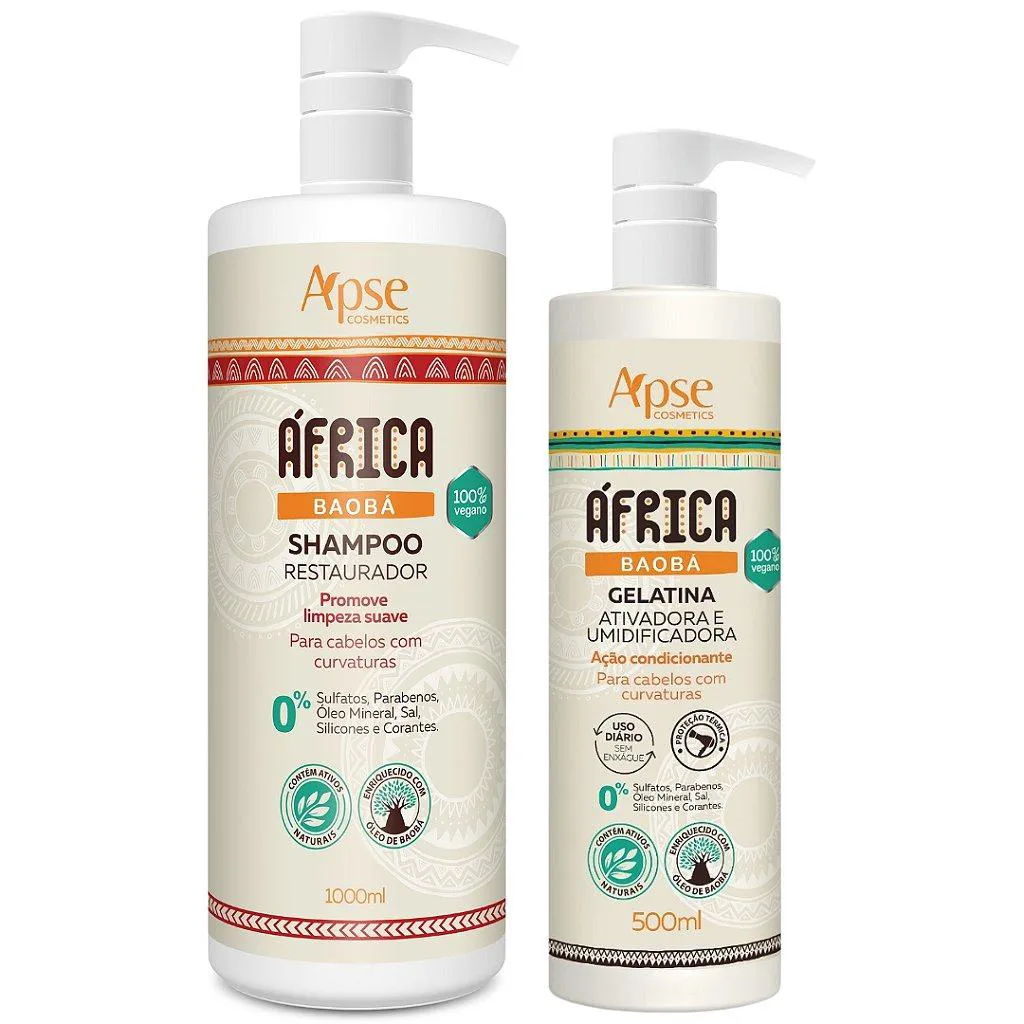 KIT SHAMPOO 1L E GELATINA 500ML AFRICA BAOBá APSE COSMéTICS